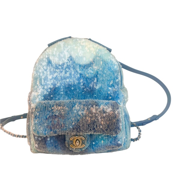 Chanel  Sequin Tri-color Waterfall Backpack Light Blue - Picture 1 of 11